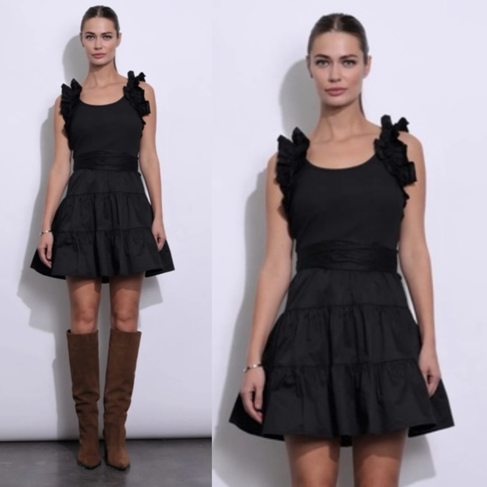 NWT Karina Grimaldi Rania Ruffle Tiered Mini Dress